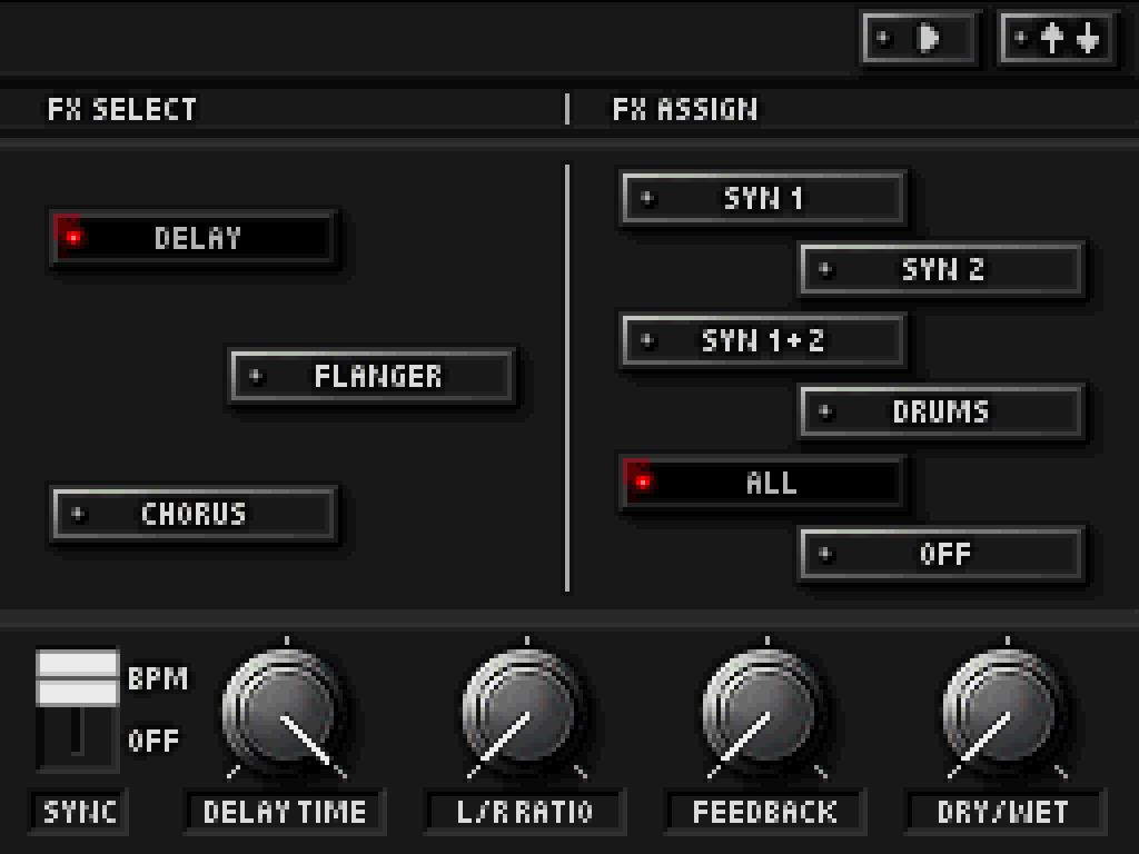 Экран эффектов KORG DS-10: выбор и назначение эффектов