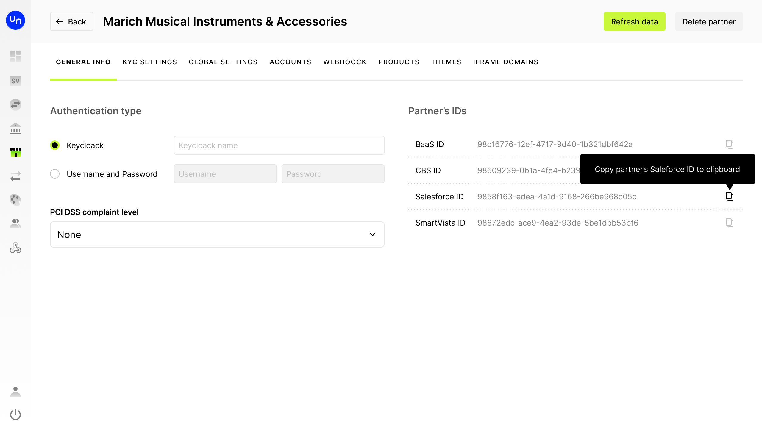Unlimit BaaS partner details screen after the redesign